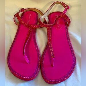 EUC Betsey Johnson stunning pink and orange rhinestone sandals.